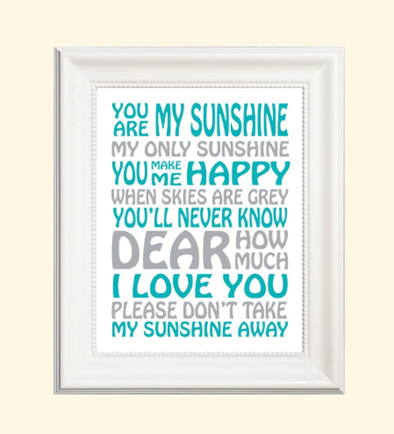 You are my SUNSHINE print, great for baby boy or baby girl nursery, digital print, 8x10 format image 1