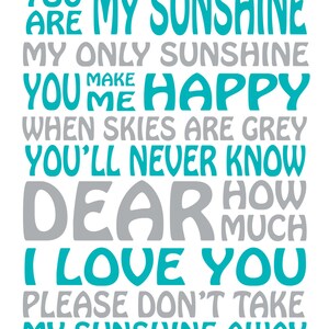 You are my SUNSHINE print, great for baby boy or baby girl nursery, digital print, 8x10 format image 2