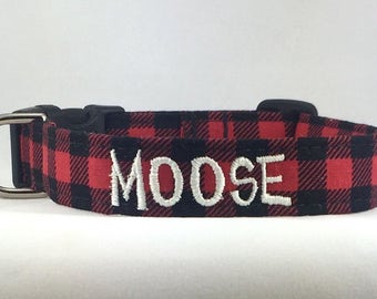 Plaid Dog Collar Personalized- LUMBERJACK BUFFALO PLAID