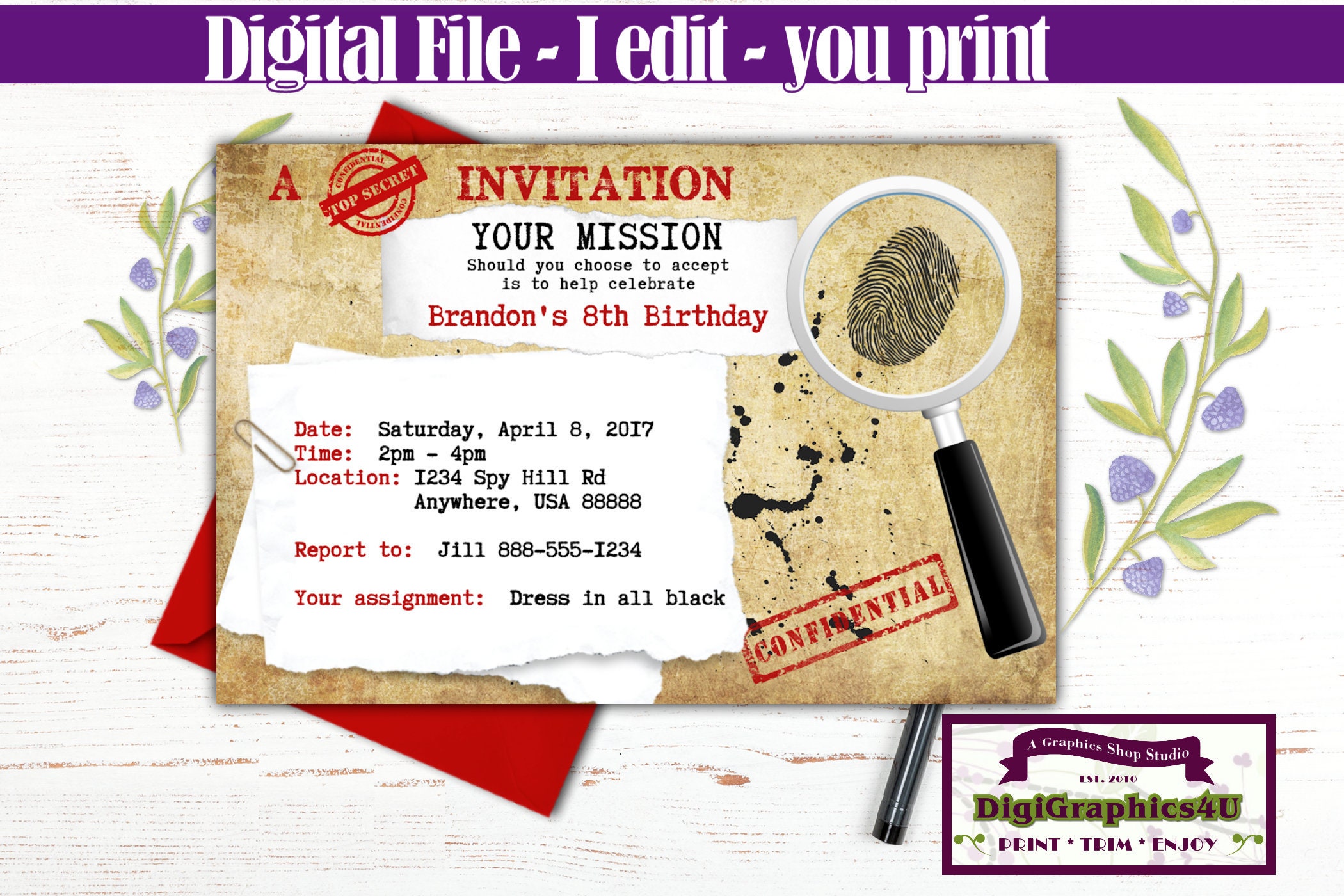 Secret Agent Birthday Party Invitation with Optional Party | Etsy