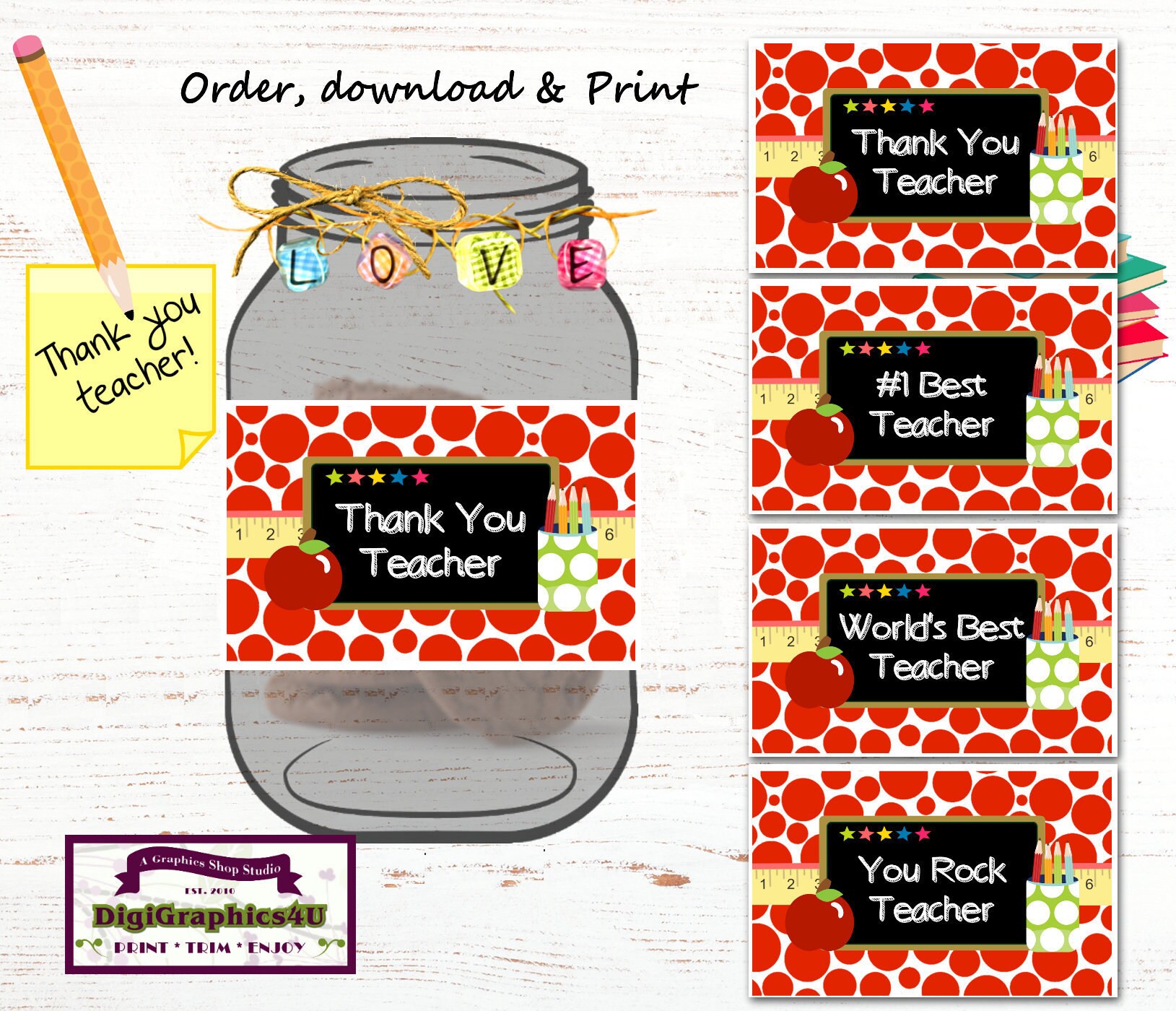 Teacher Appreciation Thank You Mason Jar Labels Printable | Etsy