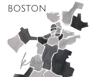 Boston Map | Watercolor B&W | Digital Download