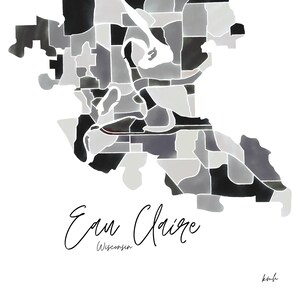 Eau Claire Map | Watercolor | Black & White | Digital Download