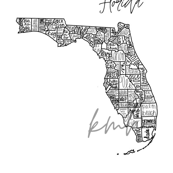 Florida Map | Counties | Handlettering | Digital Download