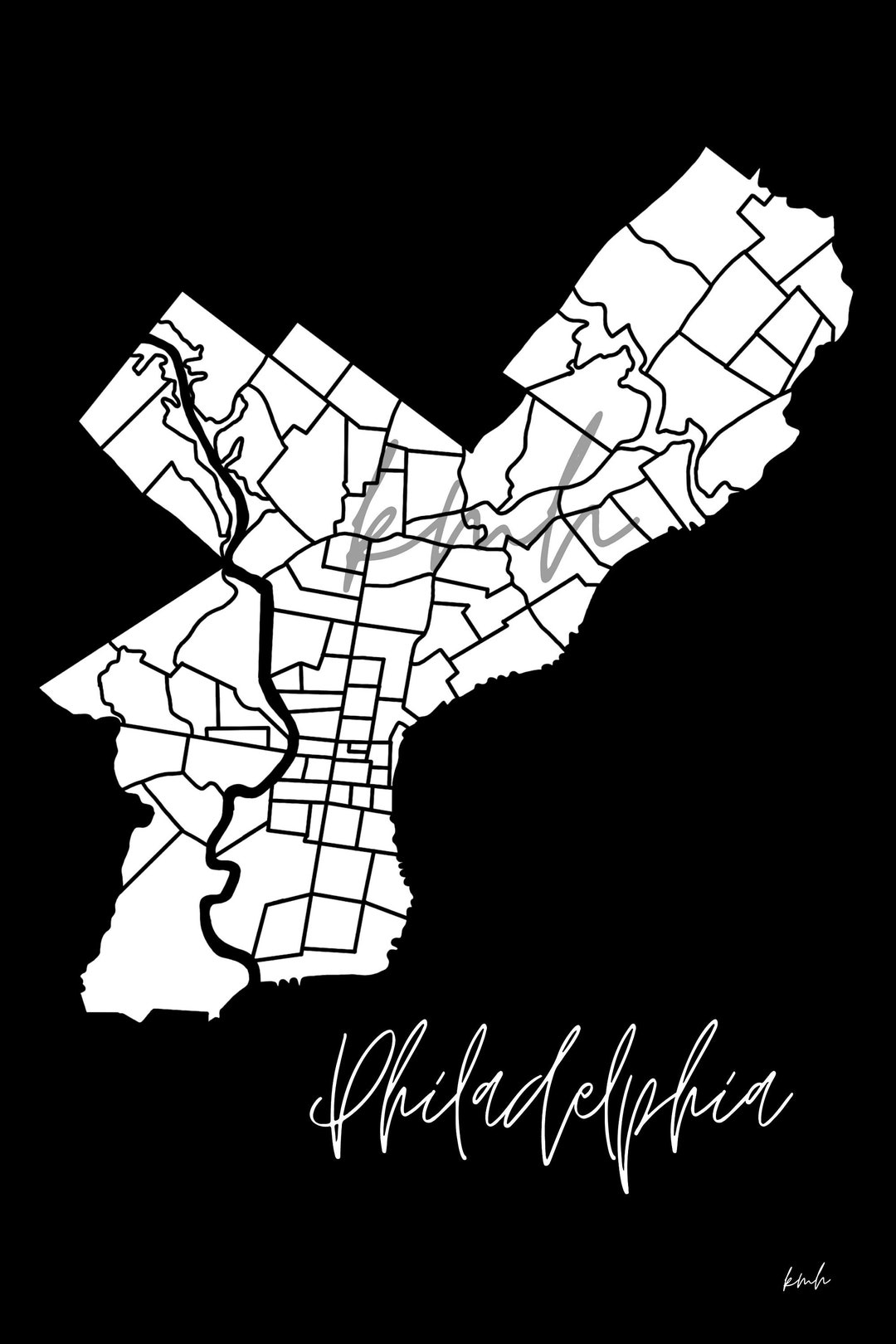 Philadelphia Map Black & White Outline Digital Download Etsy