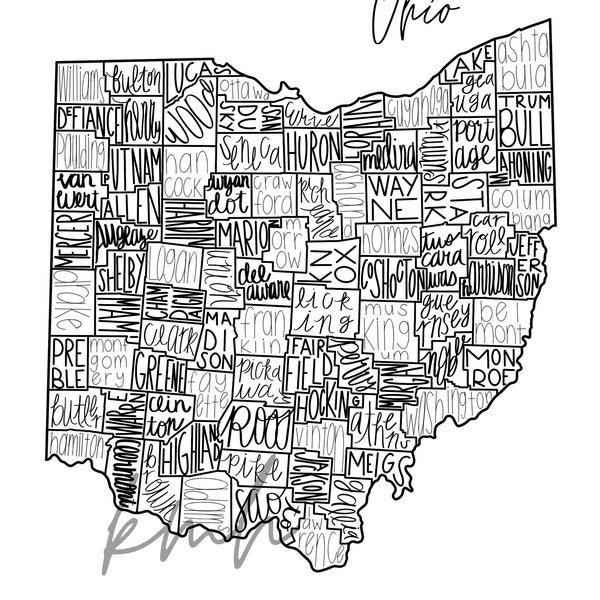 Ohio Map | Counties | Handlettering | Digital Download