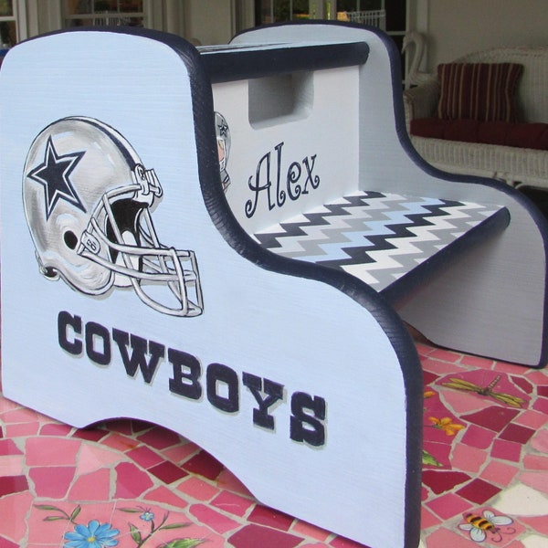 Hand Painted Dallas Cowboys Step Stool,Sports Step Stool,Boy's Step Stool,Painted Step Stools, Football Step Stool, Custom Painted Stools