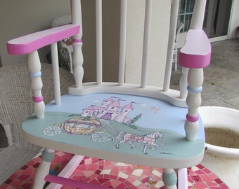 Girls Princess Rocking Chair,Nursery Furniture,Fairy Tale-Rocker,Girls Pink and White Rocker