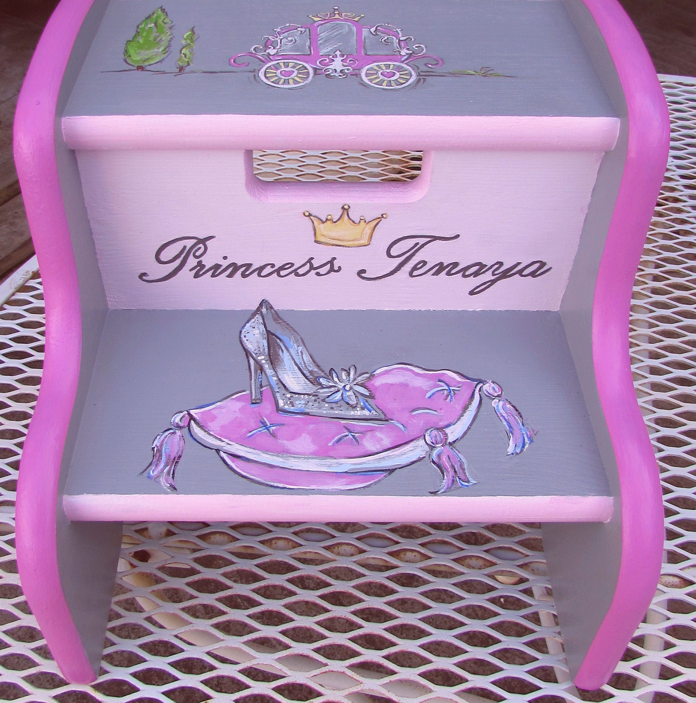 Girls Hand Painted Princess Step Stool Kids Stools Painted Etsy