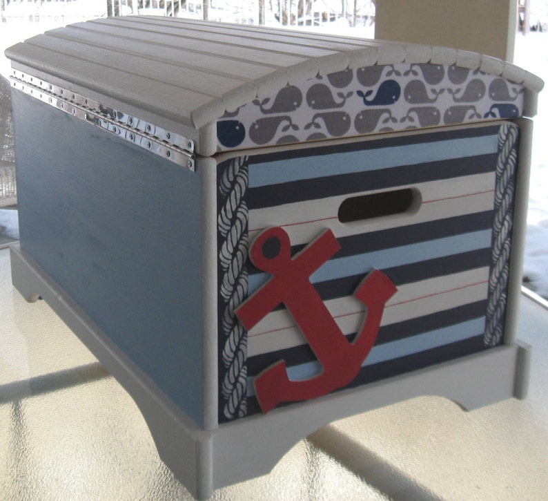 Large Hand Painted Nautical Toy Chest Sailboat Toy Chest Etsy