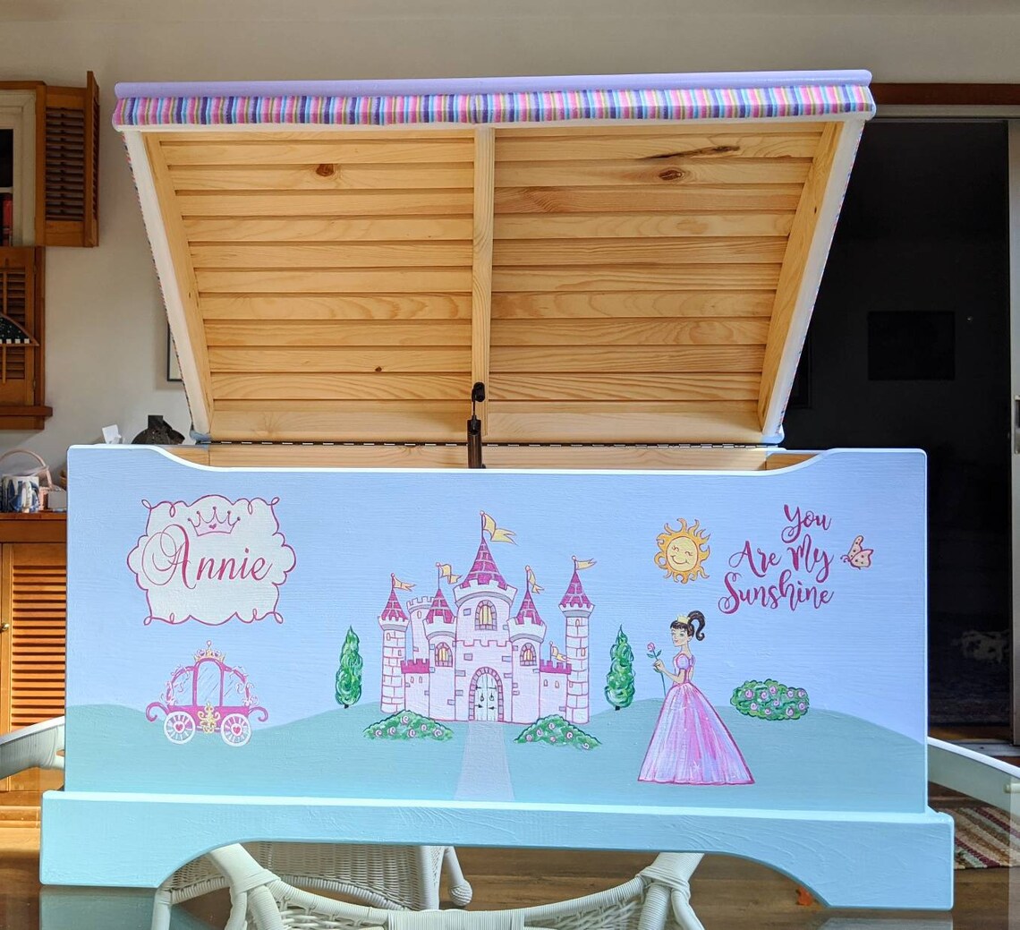 Large Hand Painted Princess Toy Chest Castle Toy Chest Girls Etsy