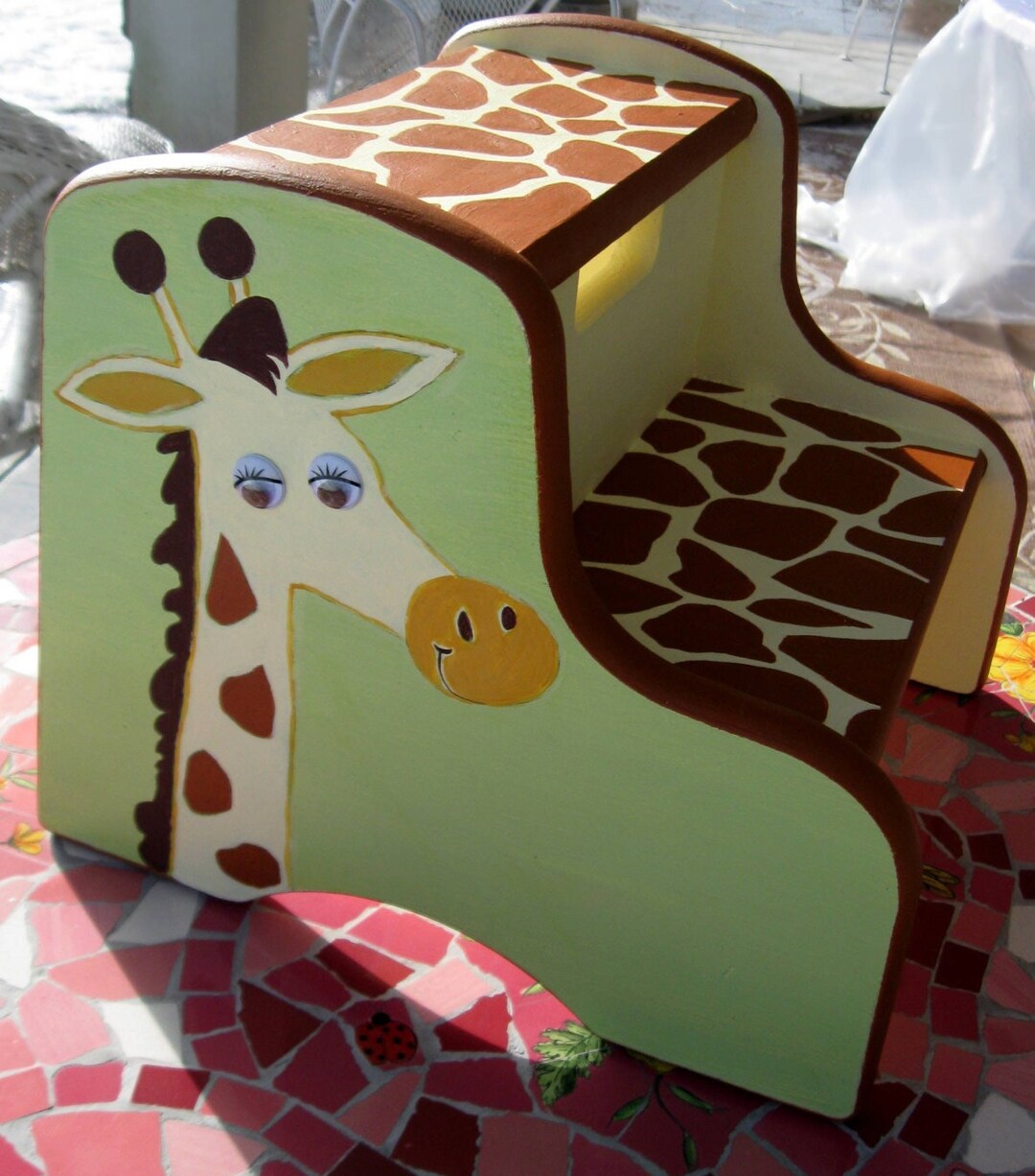 Children's Hand Painted Giraffe Step Stool, Nursery Decor, Personalized