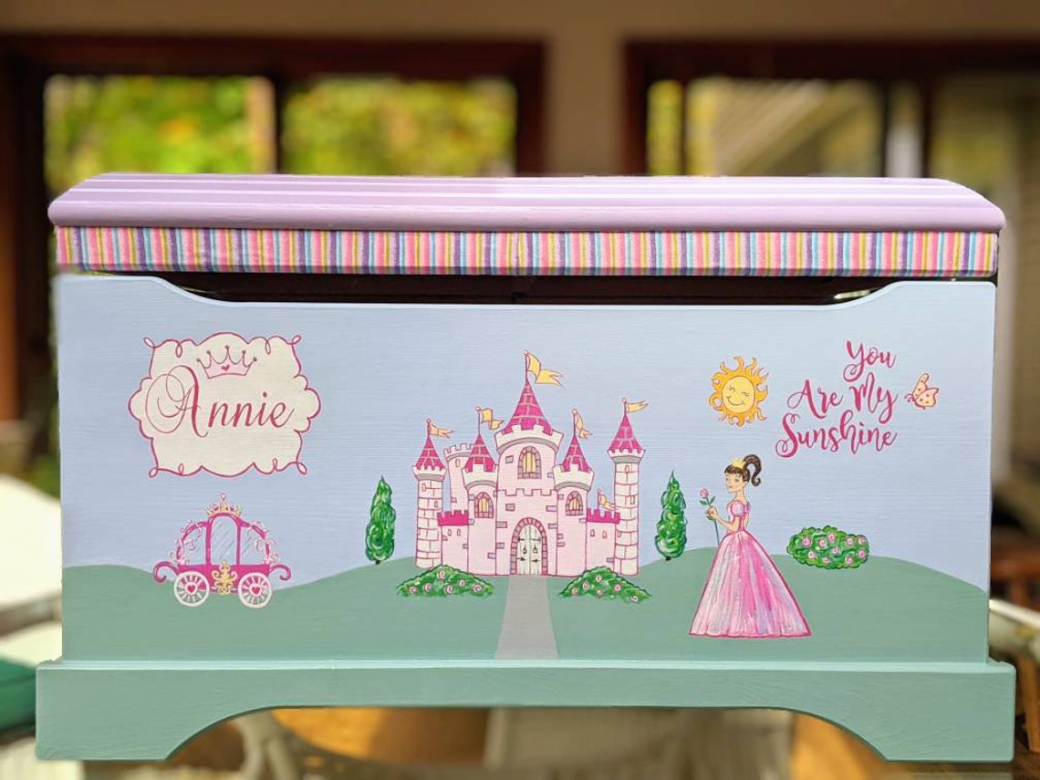 Large Hand Painted Princess Toy Chest Castle Toy Chest Girls Etsy