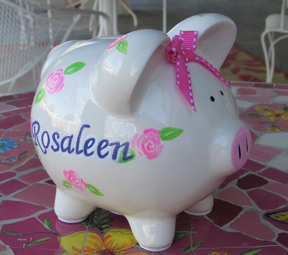 Small rosebud piggy bank custom painted personalized piggy banks