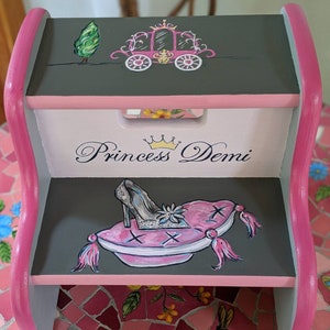 Girls Hand Painted Princess Step Stool, Kids Stools, Painted Step Stools, Girls Step Stools, Princess Step Stool, Cinderella Step Stools