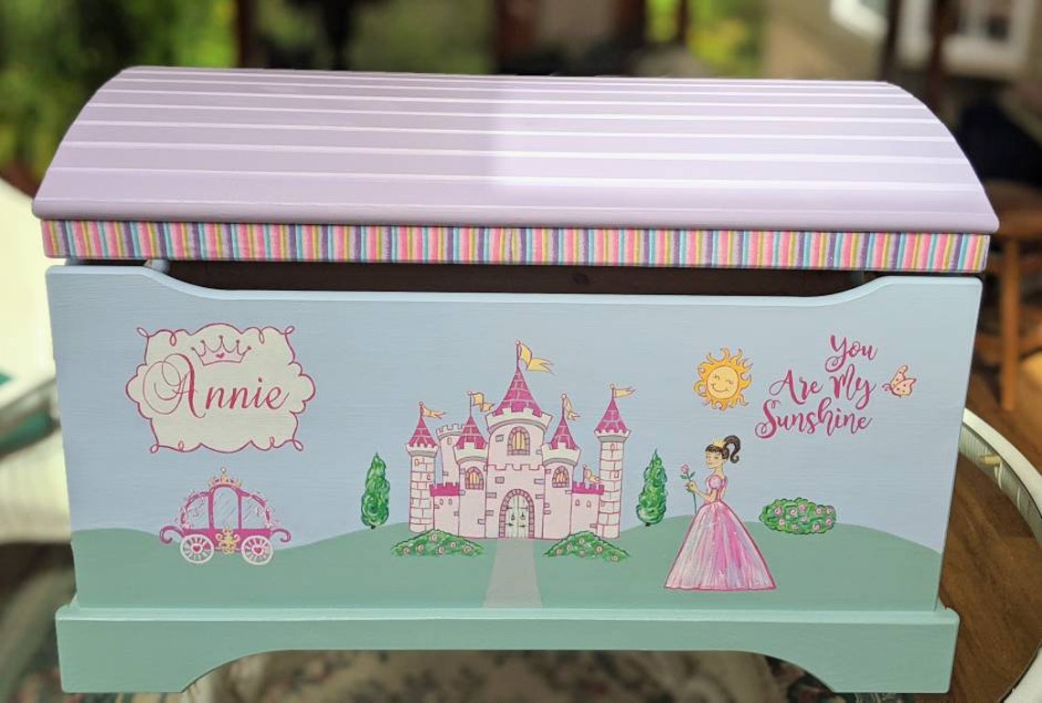 Large Hand Painted Princess Toy Chest Castle Toy Chest Girls Etsy
