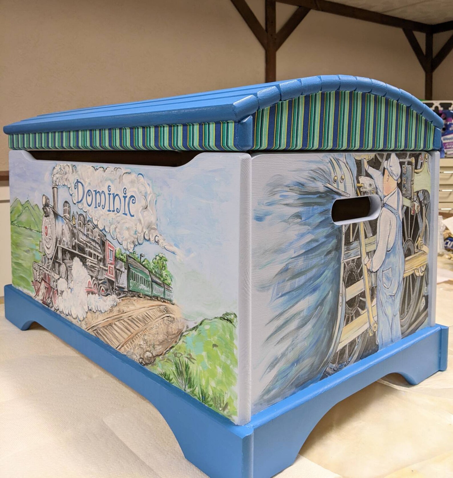 Large Hand Painted Train Toy Chest Engineer Toy Chest Kids Etsy