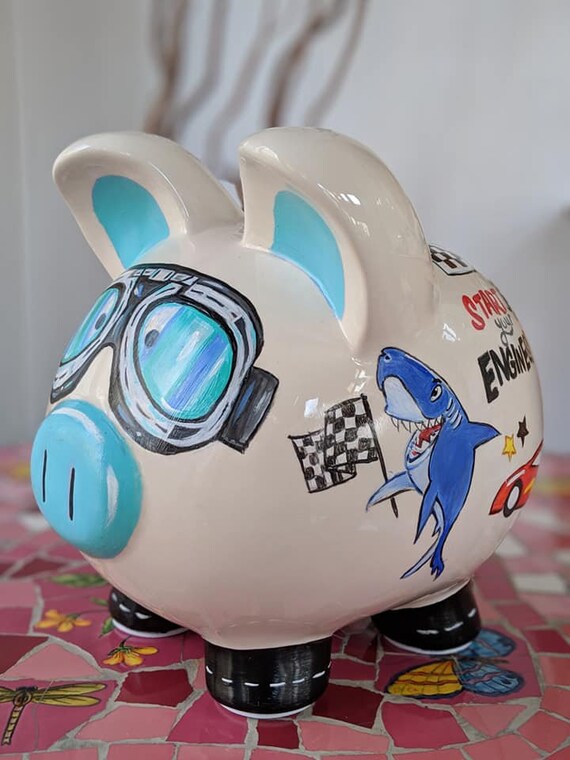 Large Shark Custom Hand Painted Piggy Bankpersonalized Piggy Etsy