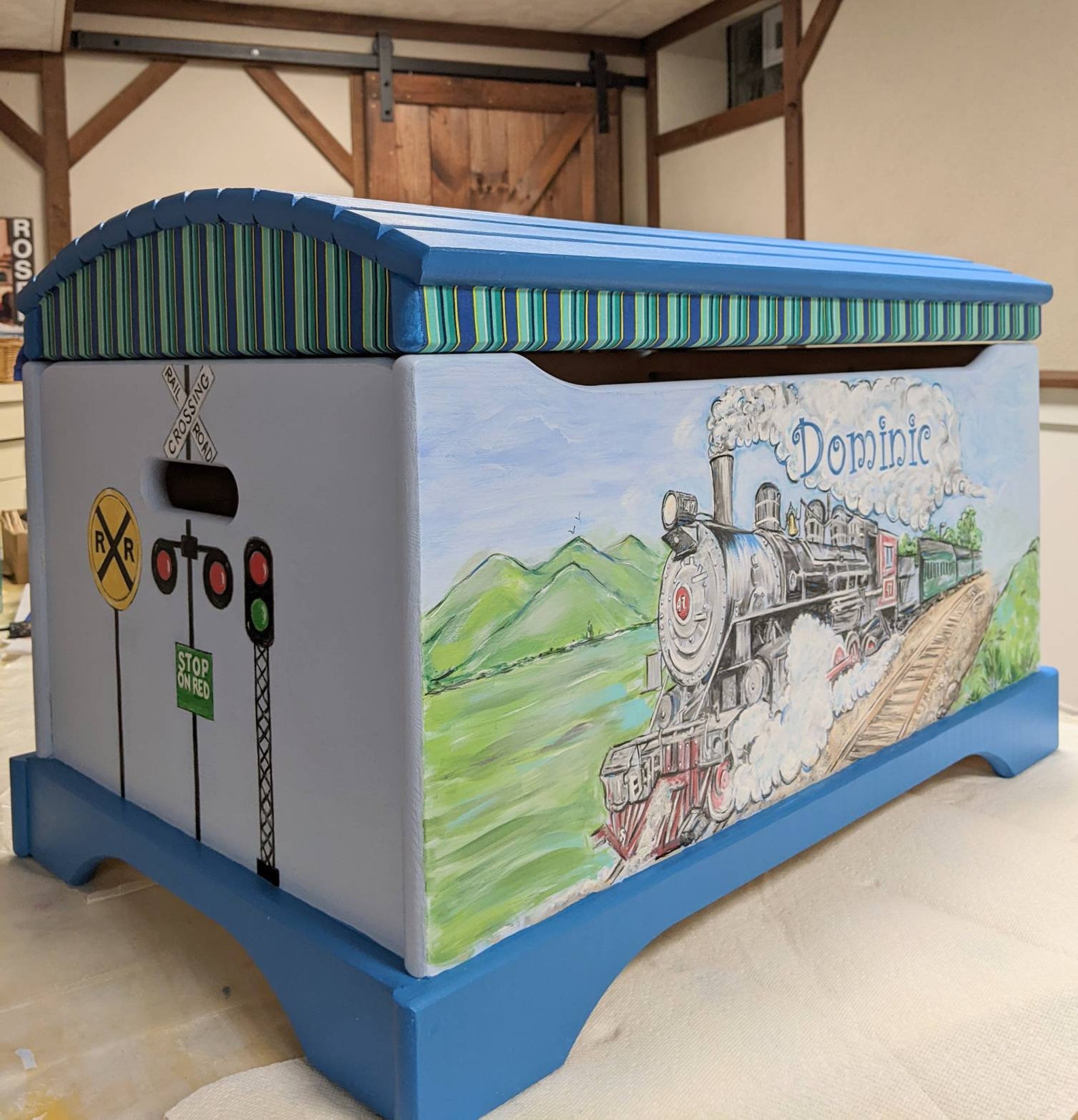 Large Hand Painted Train Toy Chest Engineer Toy Chest Kids Etsy