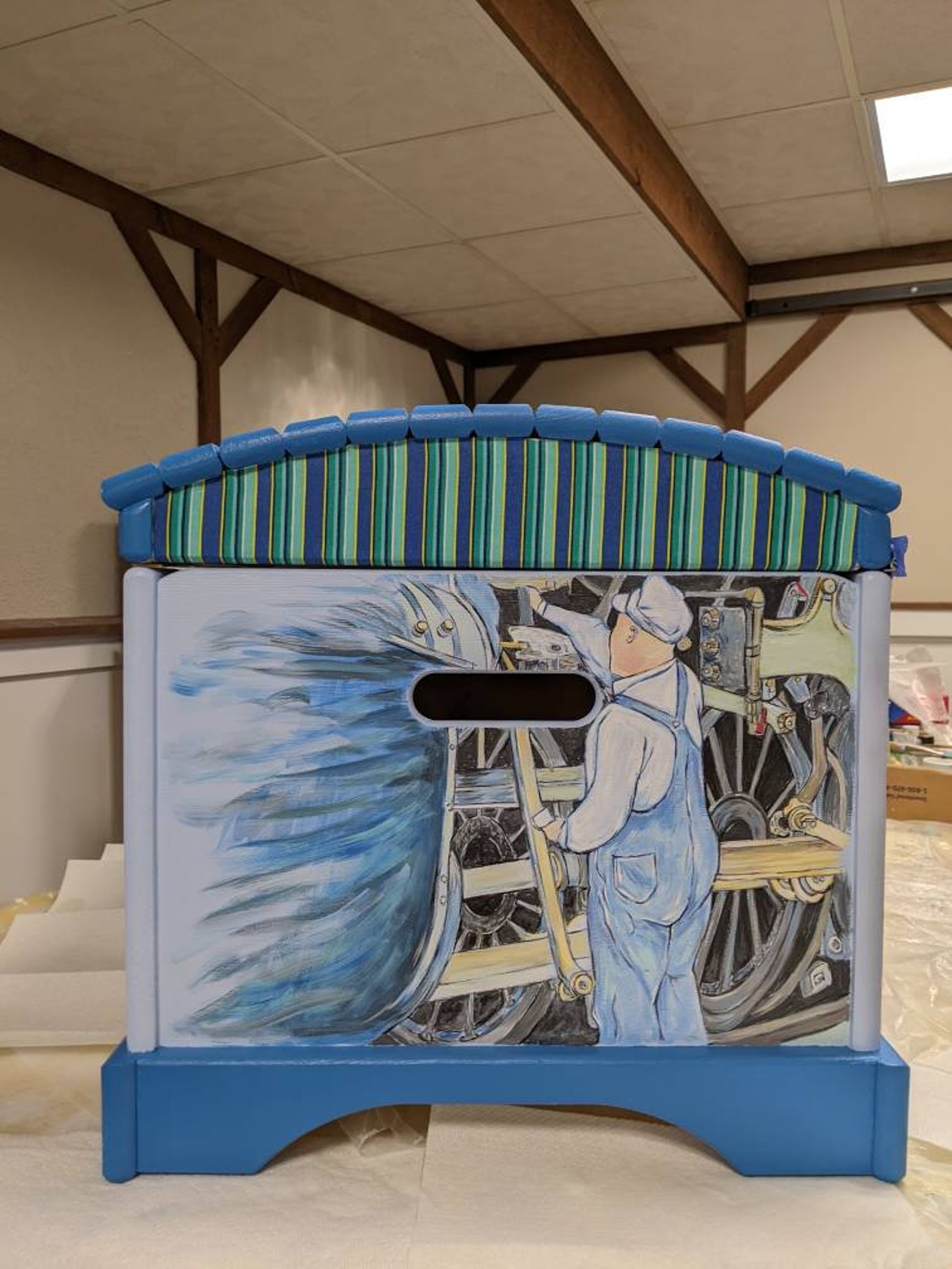 Large Hand Painted Train Toy Chest Engineer Toy Chest Kids Etsy