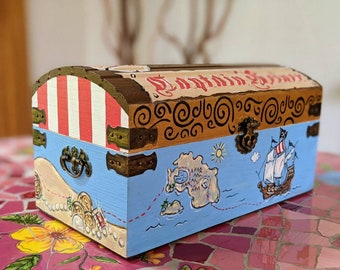 Personalized Kids Pirate Treasure Chest, Hand-Painted Wood Toy
