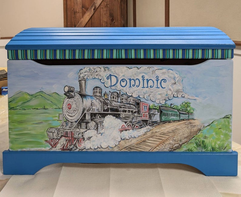 Large Hand Painted Train Toy Chest Engineer Toy Chest Kids Etsy