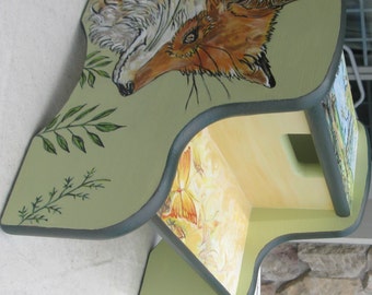 Children's Hand Painted Fox Step Stool, Wildlife-Animal Stool for Kids, Personalized Step Stools,Fox Step Stool
