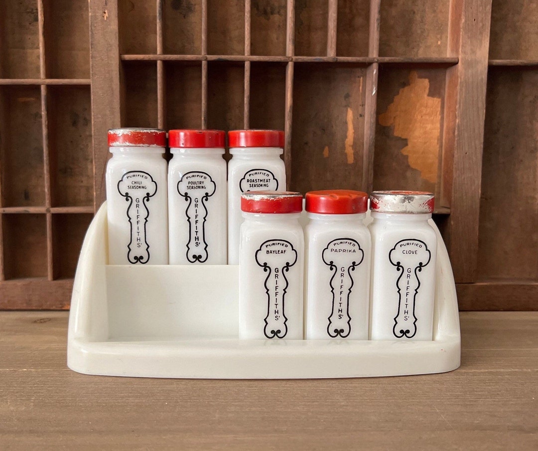 1940 Griffiths Milk Glass Spice Jars & Rackvintage Kitchen Decor Etsy