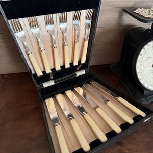 Antique Harrison Brothers & Howson-Sheffield Fish Knives and Forks-Boxed 12pc Set-Rare Find