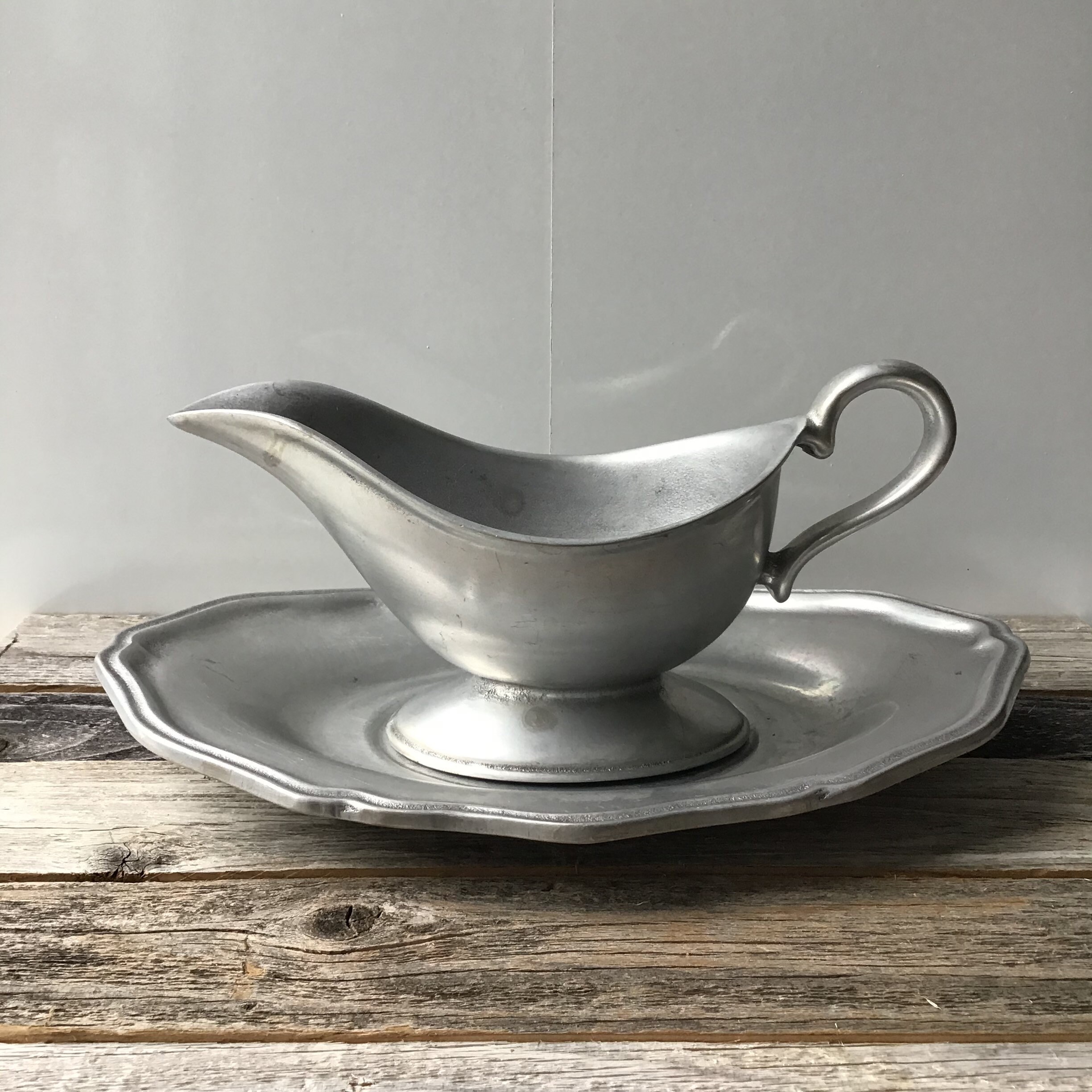 Vintage Pewter Gravy Boat and Scalloped Plate by Wilton Mount Etsy