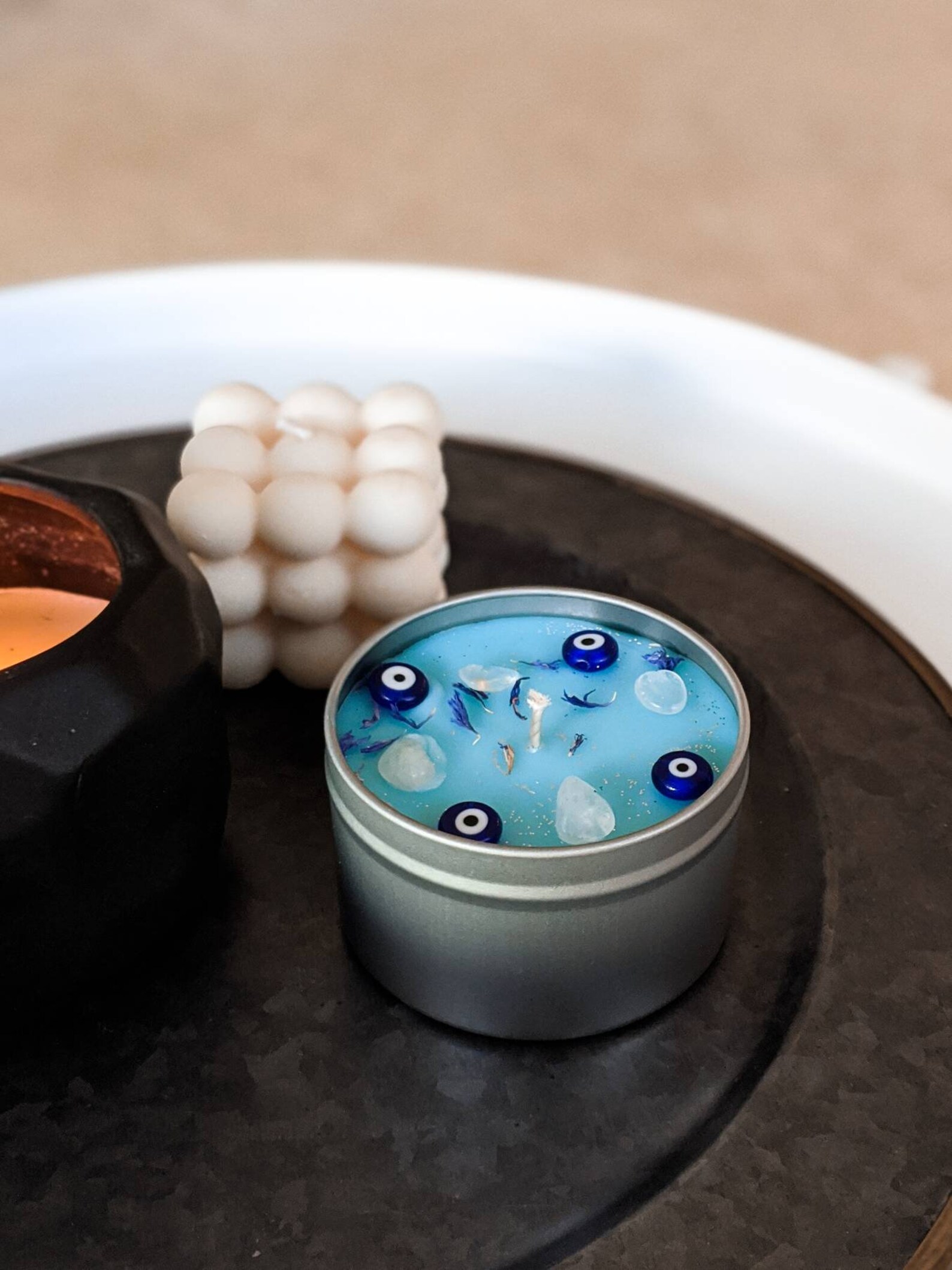 Protection Evil Eye Candle in White Currant with Clear Quartz Etsy