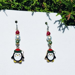 Handmade Penguin Earrings, Hypoallergenic Birthday Gift for Mom, Penguin Gift Titanium Earrings Cute Animal Earrings Mother's Day Gift SALE image 1