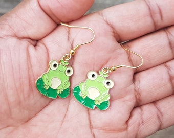 Frog Earrings, Hypoallergenic Christmas Gift Frog Lilly Pad Earrings, Cute Funny Earrings, Handmade  Frog Lover Gift, Gift for Mom SALE