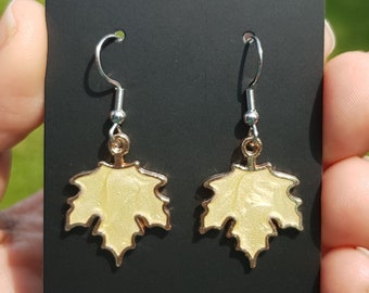 Maple Leaf Earrings, Hypoallergenic Handmade Birthday Gift, Pale Gold Titanium Earrings Canadian Souvenir Made in Canada Pride Jewelry SALE