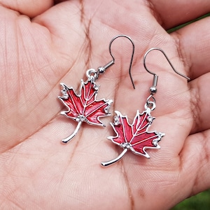 Ruby Red Maple Leaf Earrings, Hypoallergenic Handmade Birthday Gift, Canada Souvenir Canadian Pride Earrings, Mother's Day Gift for Mom SALE