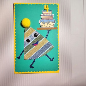Handgemachte taktile Geburtstagskarte mit Partyhut und Pom Pom - anpassbare Grußkarte für Kinder und Erwachsene, Snail Mail Postcrossing Postkarte