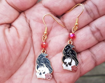 Raben Ohrringe, hypoallergene Krähen Ohrringe: Gothic Witchy Vogel Schmuck, handgemachtes Geburtstagsgeschenk