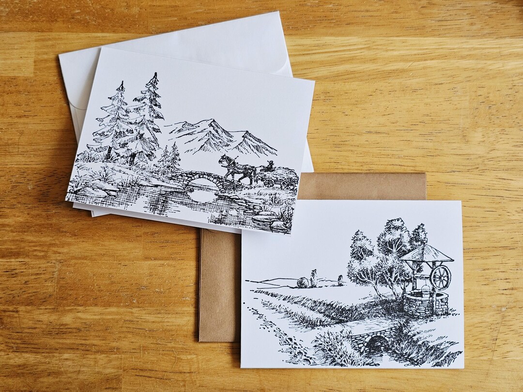 Handmade Countryside Greeting Card & Envelope: Horse, Cart, Bridge ...