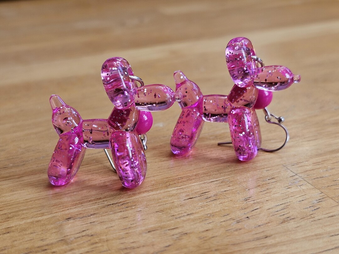 WCRAZYE 3D Balloon Dog Earrings & Necklace Set - Cute Resin Poodle Charm Jewelry For Animal Lovers