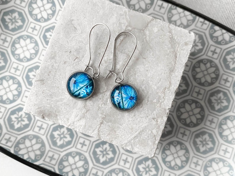 Blue cornflower earrings for summer party, floral artistic earrings for casual look, unique botanical boho look, special gift idea for her image 3