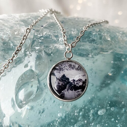 Winter mountains necklace for wanderer, mountain peak medallion for climber shops and hiker, snow mountain top, custom mountain, favorite mountain