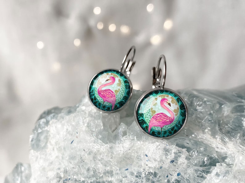 Flamingo earrings for animal admirer, pink flamingo earrings for crazy teenager, unique animal jewelry, gift for best friend's birthday image 6