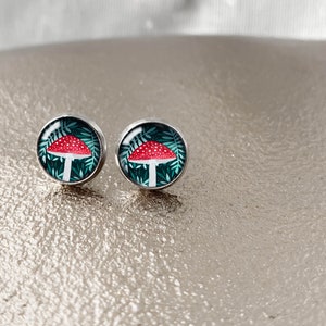 Amanita Mushroom ear studs for casual look, red mushrooms, stud earrings for boho look, perfect gift for mother's day, stainless steel image 7