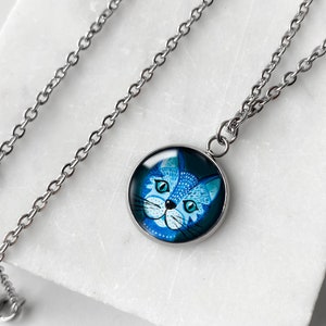 Blue Cat necklace perfect for elegant date, cute medallion with kitty, perfect gift for animal lovers, necklace for cat admirer image 6