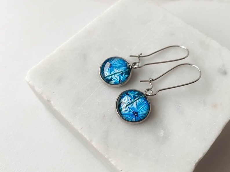 Blue cornflower earrings for summer party, floral artistic earrings for casual look, unique botanical boho look, special gift idea for her image 7