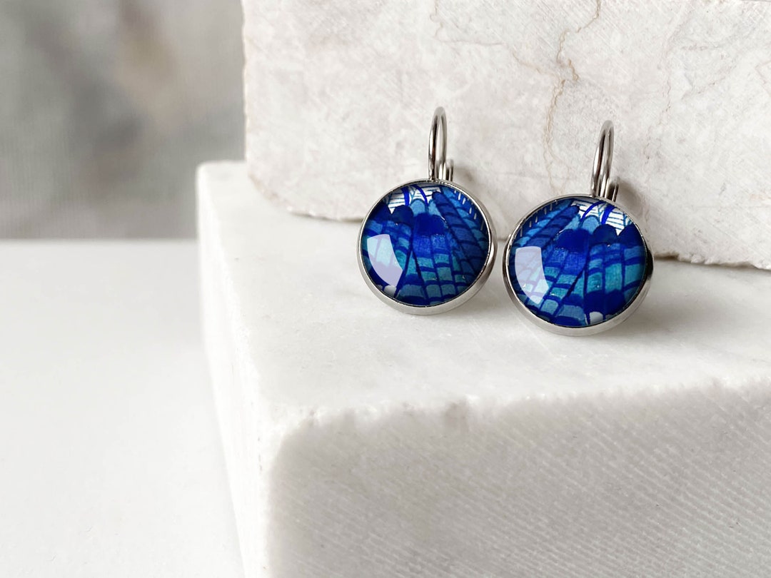 Blue Wing Earrings for Evening Party Dark Blue Earrings for Etsy