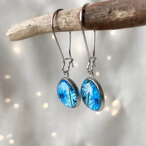 Blue cornflower earrings for summer party, floral artistic earrings for casual look, unique botanical boho look, special gift idea for her image 6