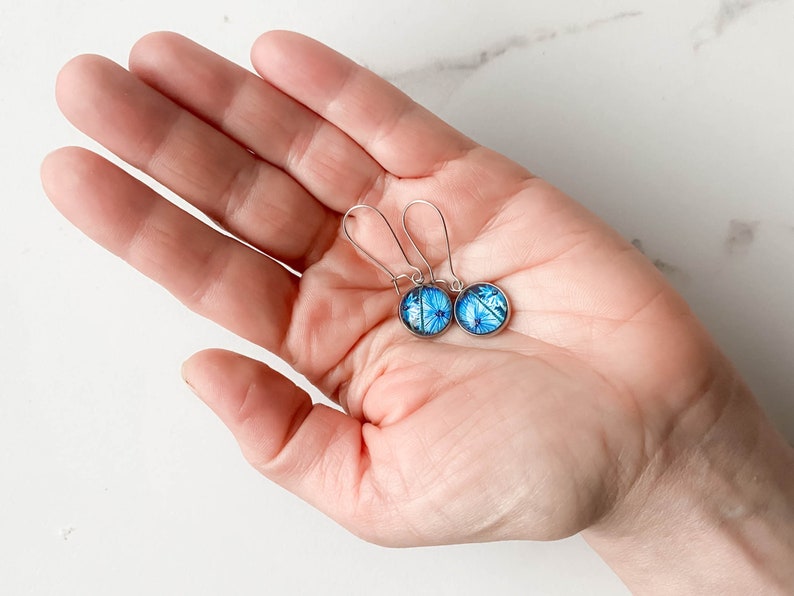 Blue cornflower earrings for summer party, floral artistic earrings for casual look, unique botanical boho look, special gift idea for her image 4