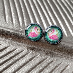 Flamingo Rosa Ohrstecker für Vogelliebhaber, rosa Vogel Ohrstecker, süße Illustration Ohrringe für Kinder, Geschenk für Teenager, Edelstahl