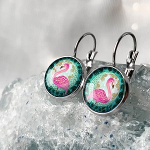Flamingo earrings for animal admirer, pink flamingo earrings for crazy teenager, unique animal jewelry, gift for best friend's birthday image 1